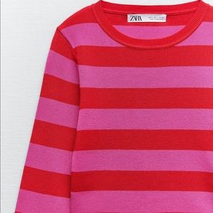 Zara | Sweaters | Zara Basic Rib Knit Pink And Red Stripes Nwt | Poshmark